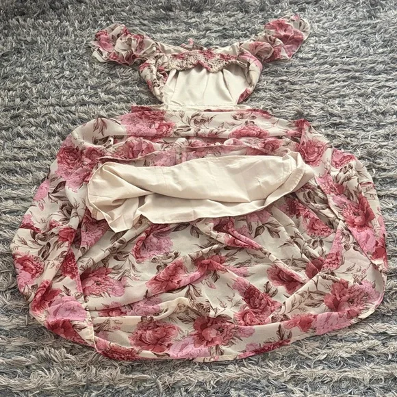 Elegant Pink Floral High-Low Hollow-Back Maxi Dress in Pink, Size XS - Picture 9 of 10